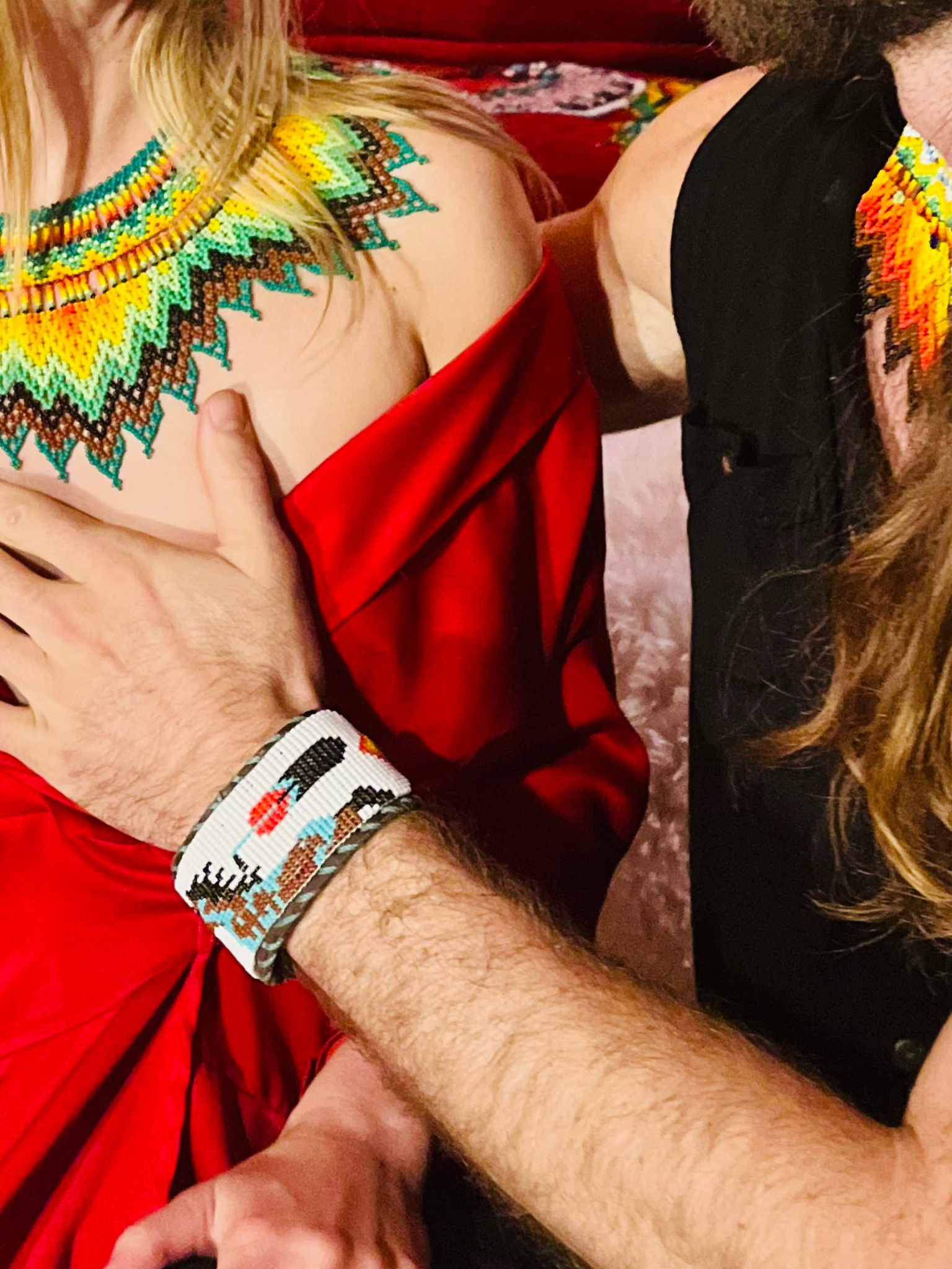 Beaded & Bendable Leather Cuff by Collective Journey Art