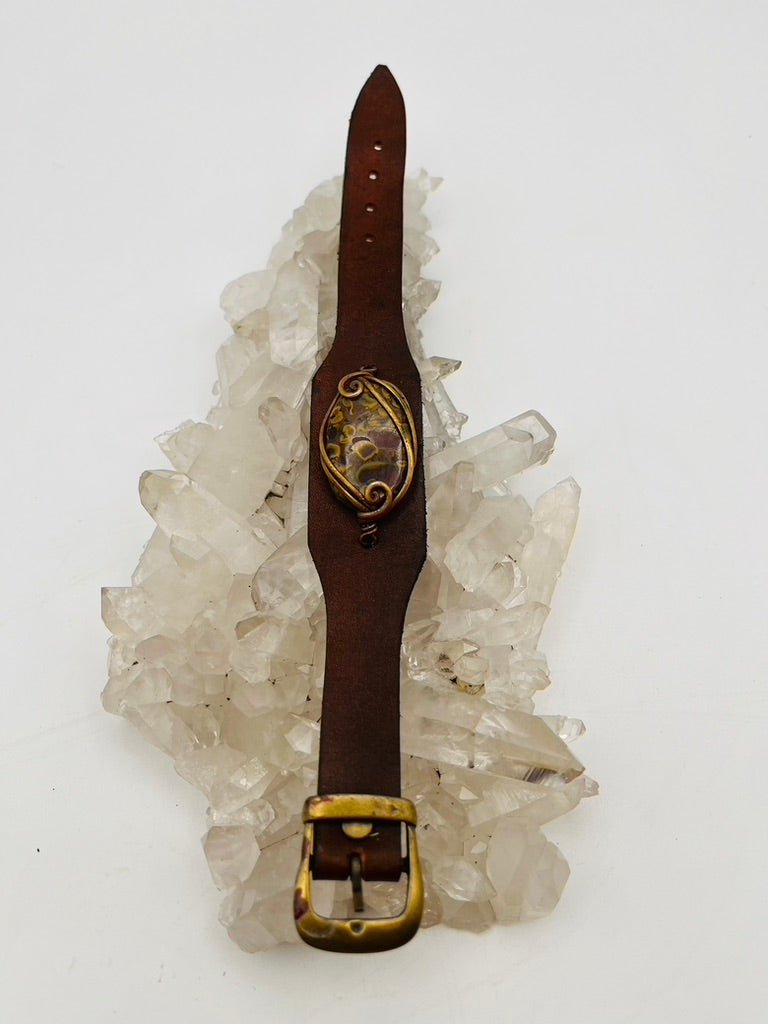 Leather Gem Buckle Bracelet by Collective Journey Art