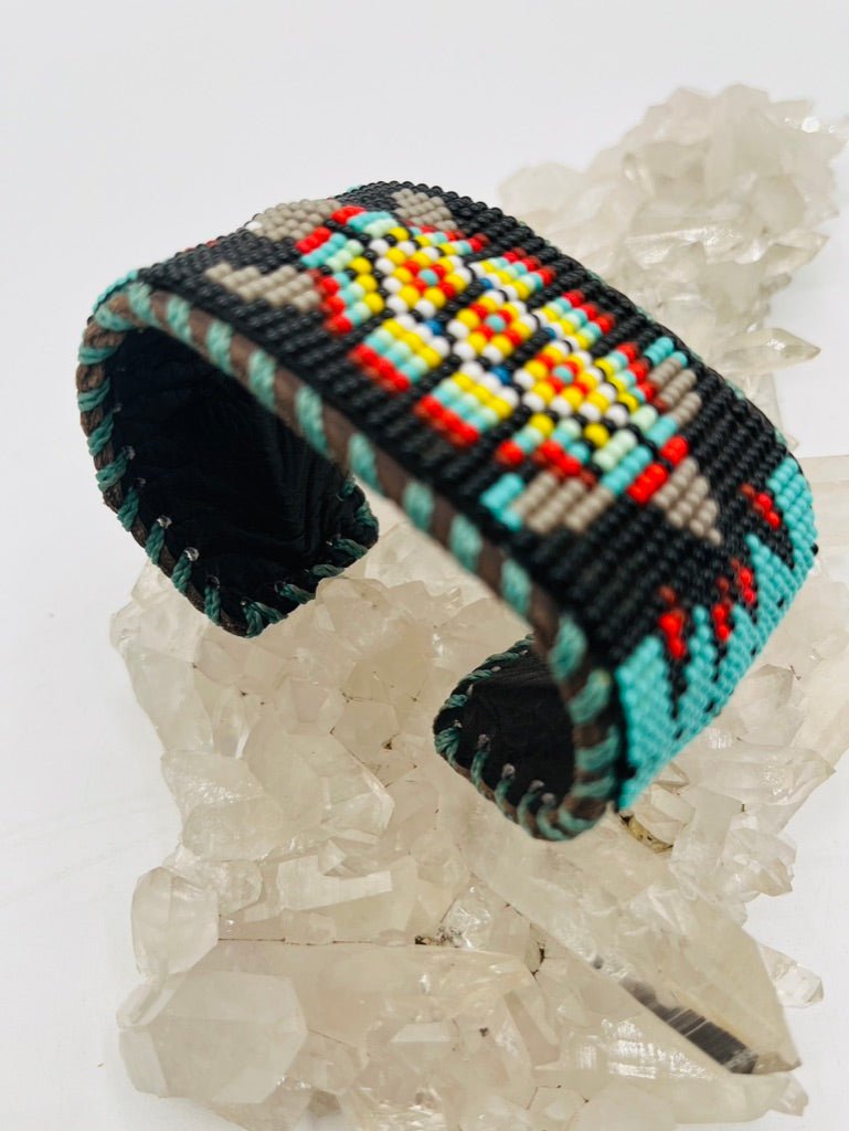 Beaded & Bendable Leather Cuff by Collective Journey Art