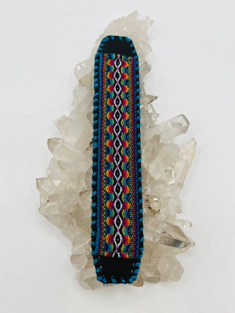 Handwoven Textile - Leather Bendable Cuff by Collective Journey Art