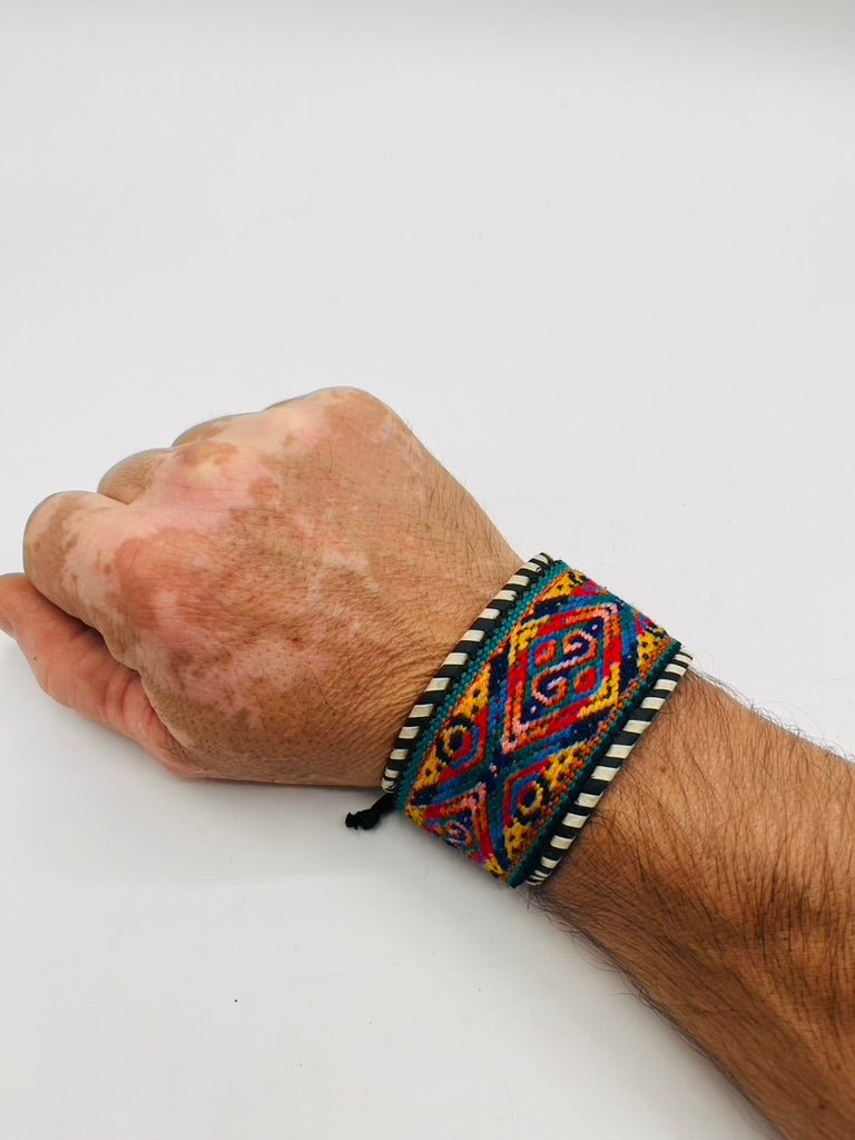 Leather Adjustable Wide Textile Bracelet by Collective Journey Art