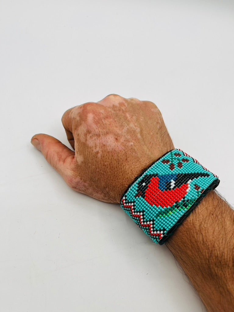Beaded & Bendable Leather Cuff by Collective Journey Art