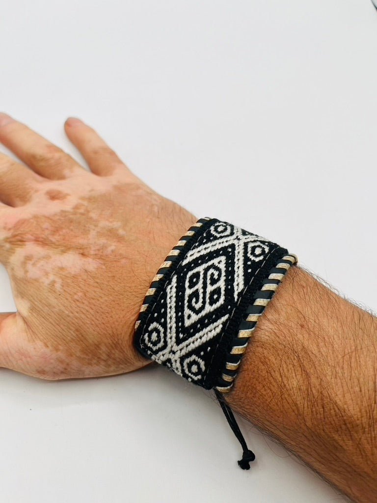 Leather Adjustable Wide Textile Bracelet by Collective Journey Art