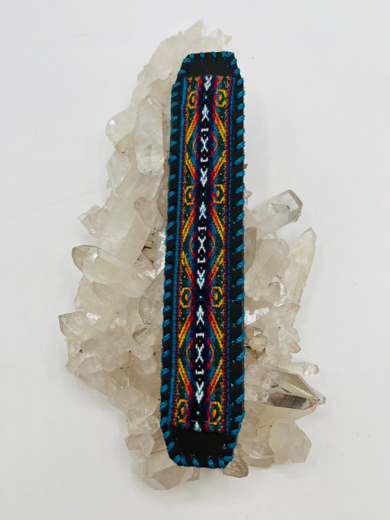 Handwoven Textile - Leather Bendable Cuff by Collective Journey Art