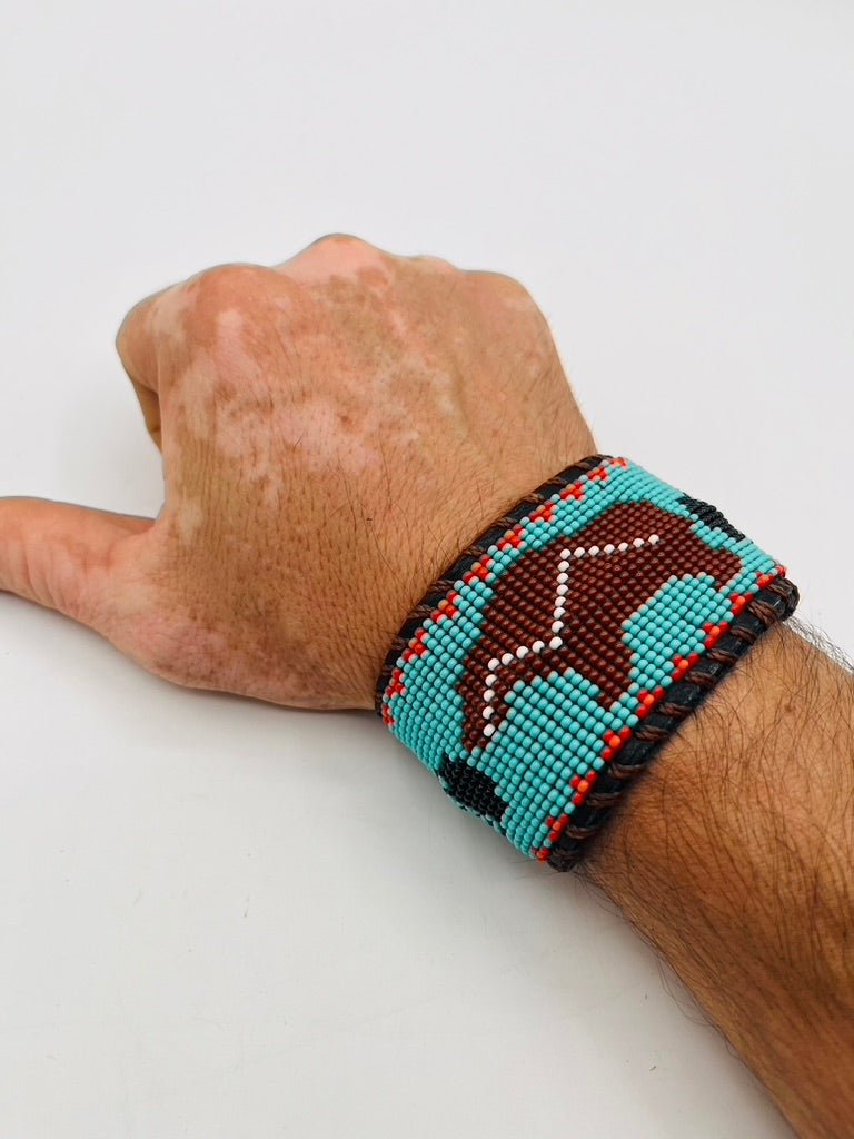 Beaded & Bendable Leather Cuff by Collective Journey Art