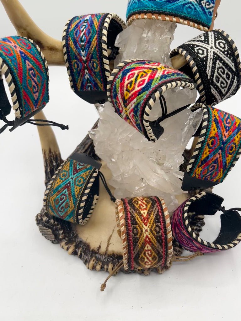 Leather Adjustable Wide Textile Bracelet by Collective Journey Art