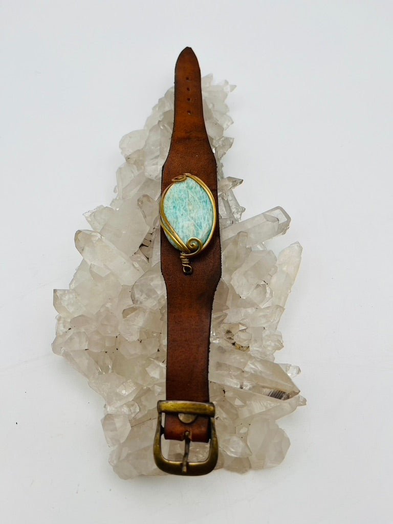 Leather Gem Buckle Bracelet by Collective Journey Art