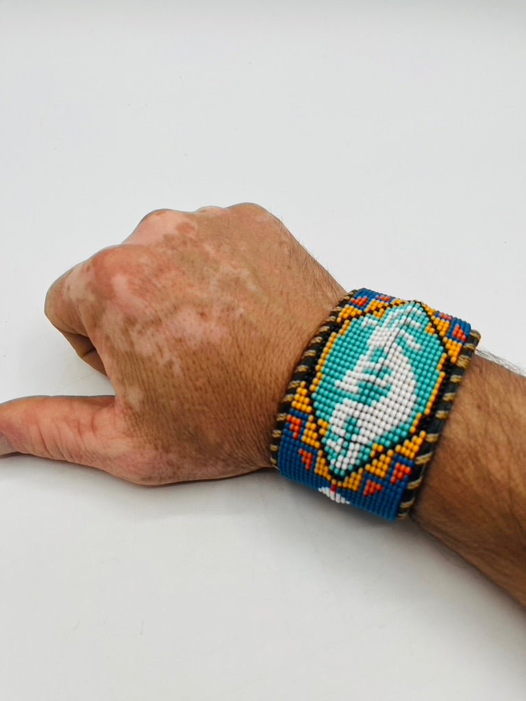 Beaded & Bendable Leather Cuff by Collective Journey Art