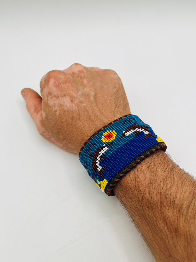 Beaded & Bendable Leather Cuff by Collective Journey Art