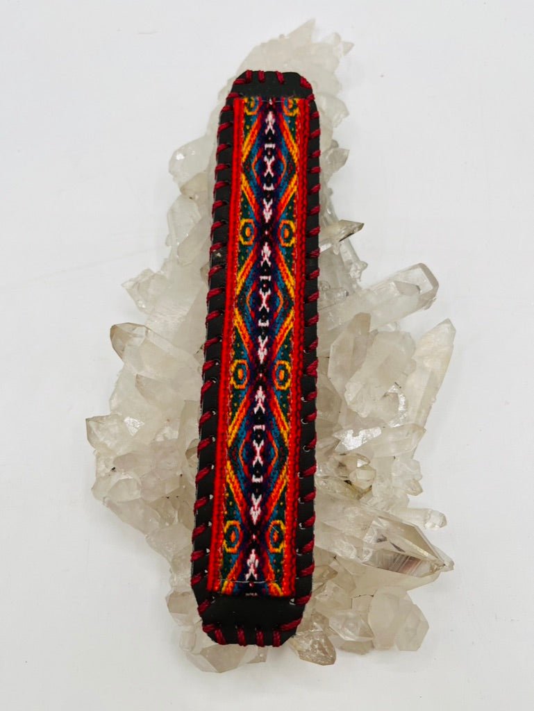 Handwoven Textile - Leather Bendable Cuff by Collective Journey Art