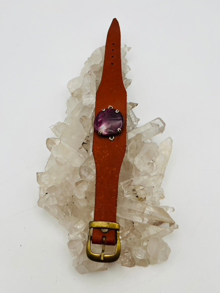 Leather Gem Buckle Bracelet by Collective Journey Art