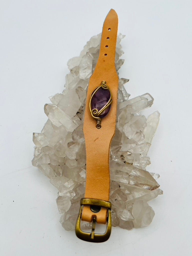 Leather Gem Buckle Bracelet by Collective Journey Art
