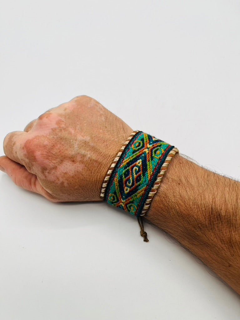 Leather Adjustable Wide Textile Bracelet by Collective Journey Art