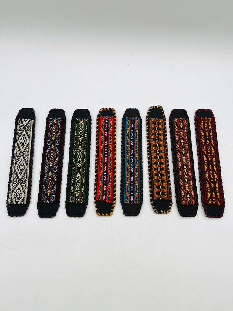 Handwoven Textile - Leather Bendable Cuff by Collective Journey Art