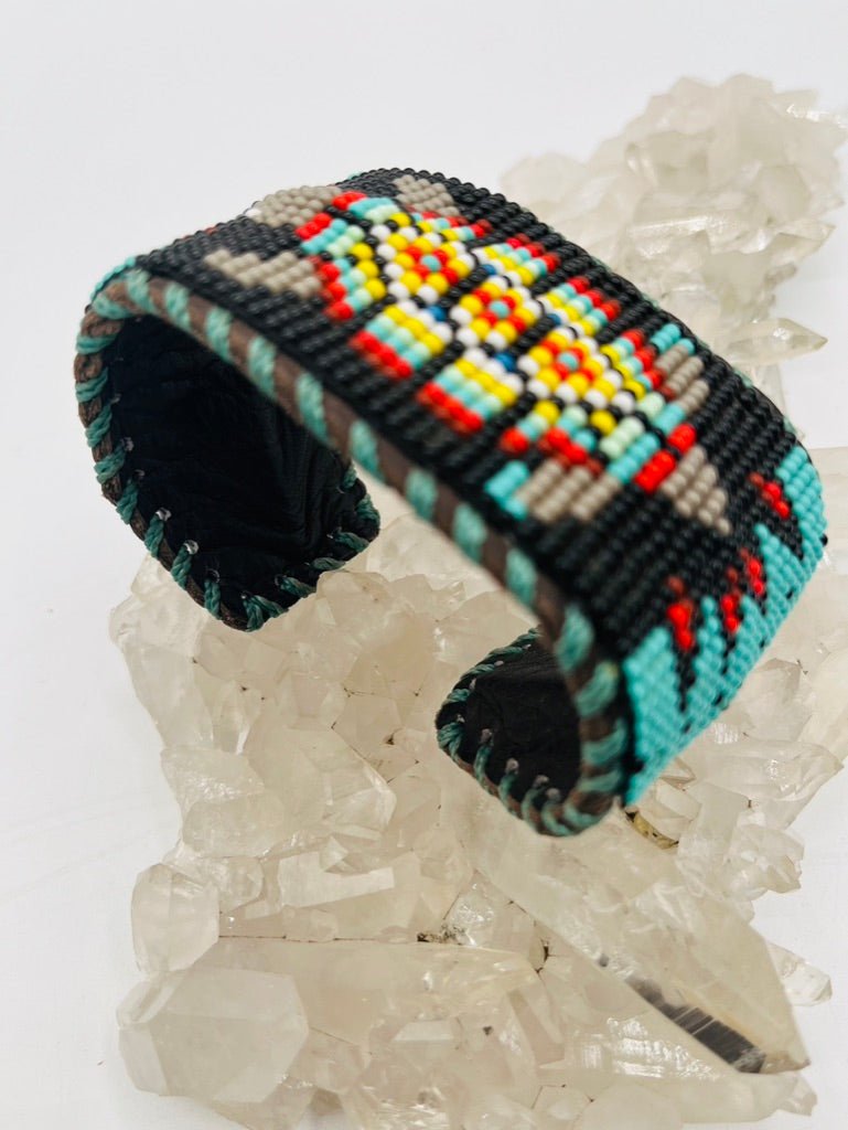 Beaded & Bendable Leather Cuff by Collective Journey Art