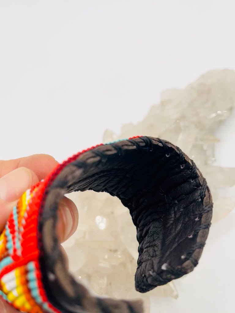 Beaded & Bendable Leather Cuff by Collective Journey Art