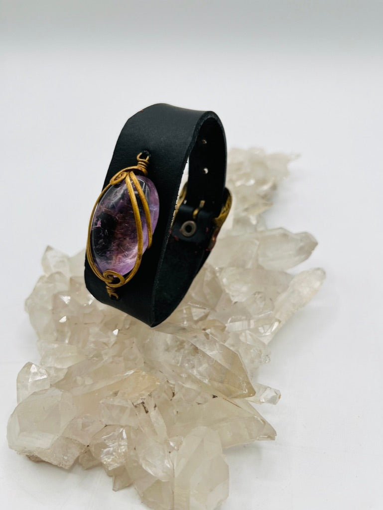 Leather Gem Buckle Bracelet by Collective Journey Art