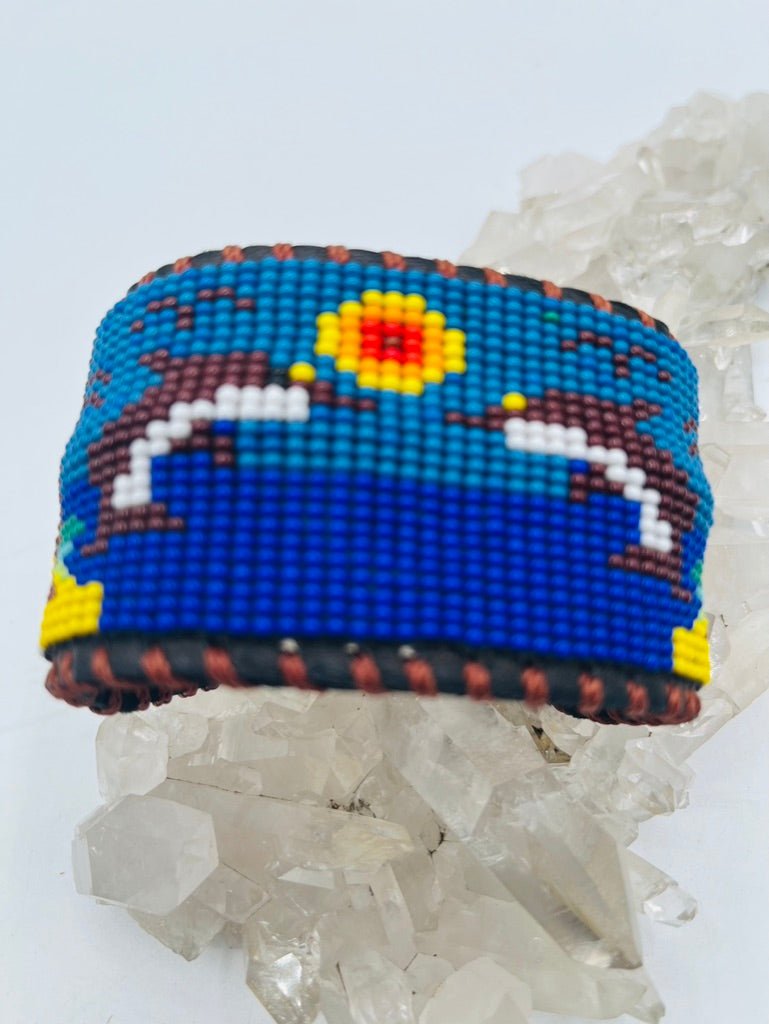 Beaded & Bendable Leather Cuff by Collective Journey Art