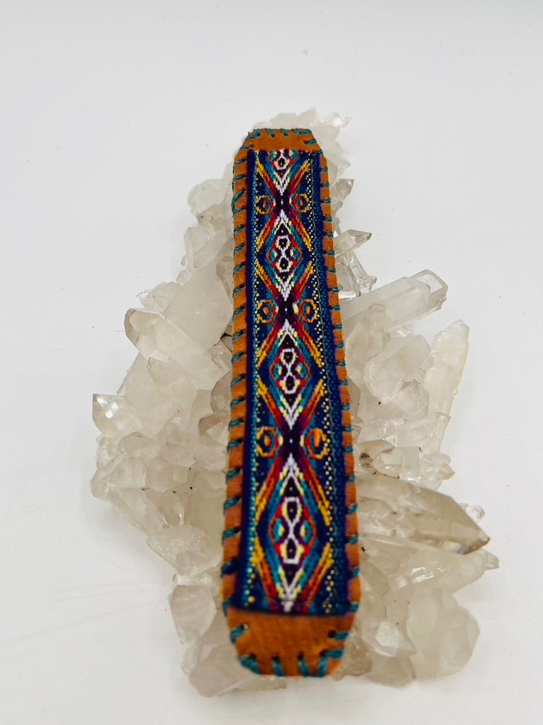 Handwoven Textile - Leather Bendable Cuff by Collective Journey Art