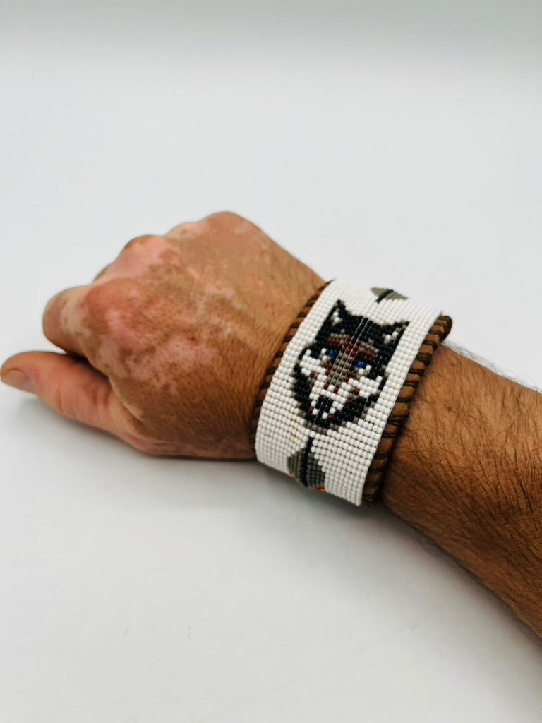 Beaded & Bendable Leather Cuff by Collective Journey Art