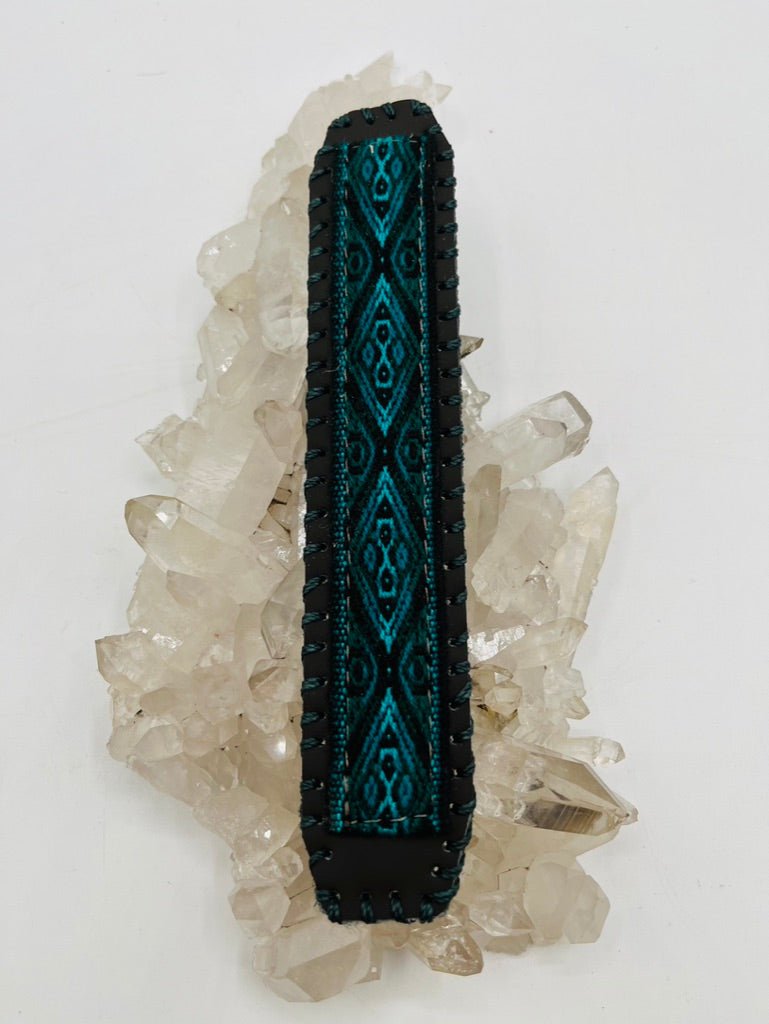 Handwoven Textile - Leather Bendable Cuff by Collective Journey Art