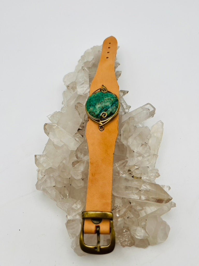 Leather Gem Buckle Bracelet by Collective Journey Art
