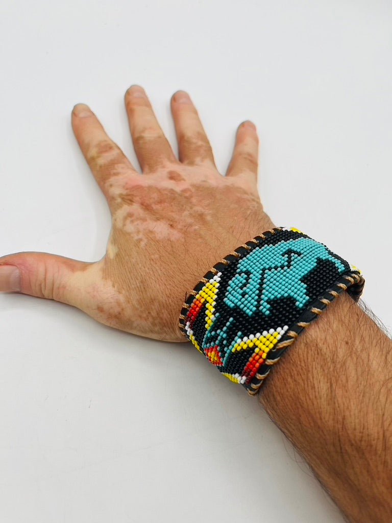 Beaded & Bendable Leather Cuff by Collective Journey Art