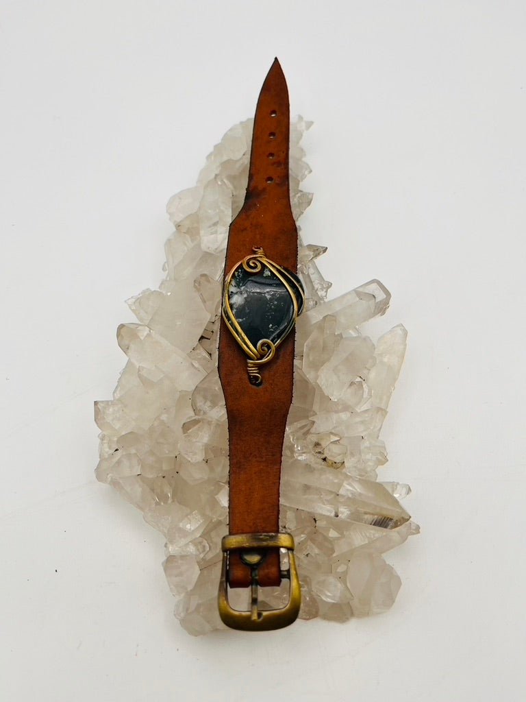 Leather Gem Buckle Bracelet by Collective Journey Art