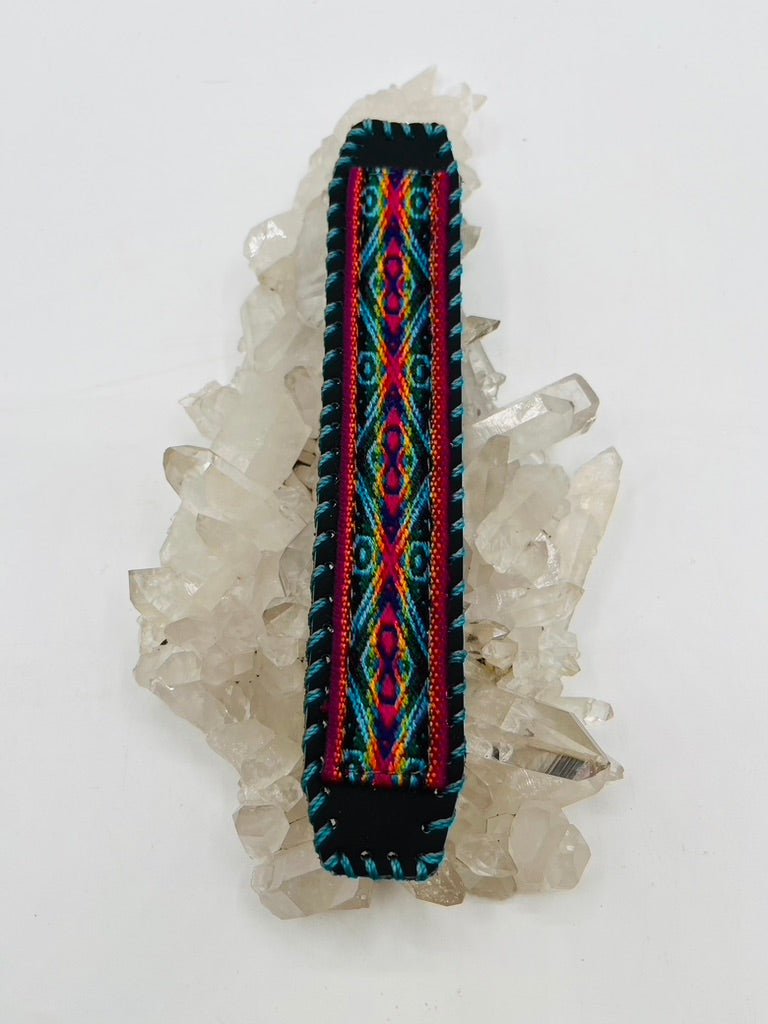 Handwoven Textile - Leather Bendable Cuff by Collective Journey Art