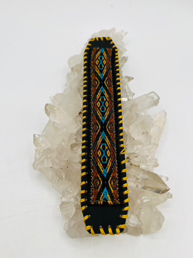 Handwoven Textile - Leather Bendable Cuff by Collective Journey Art