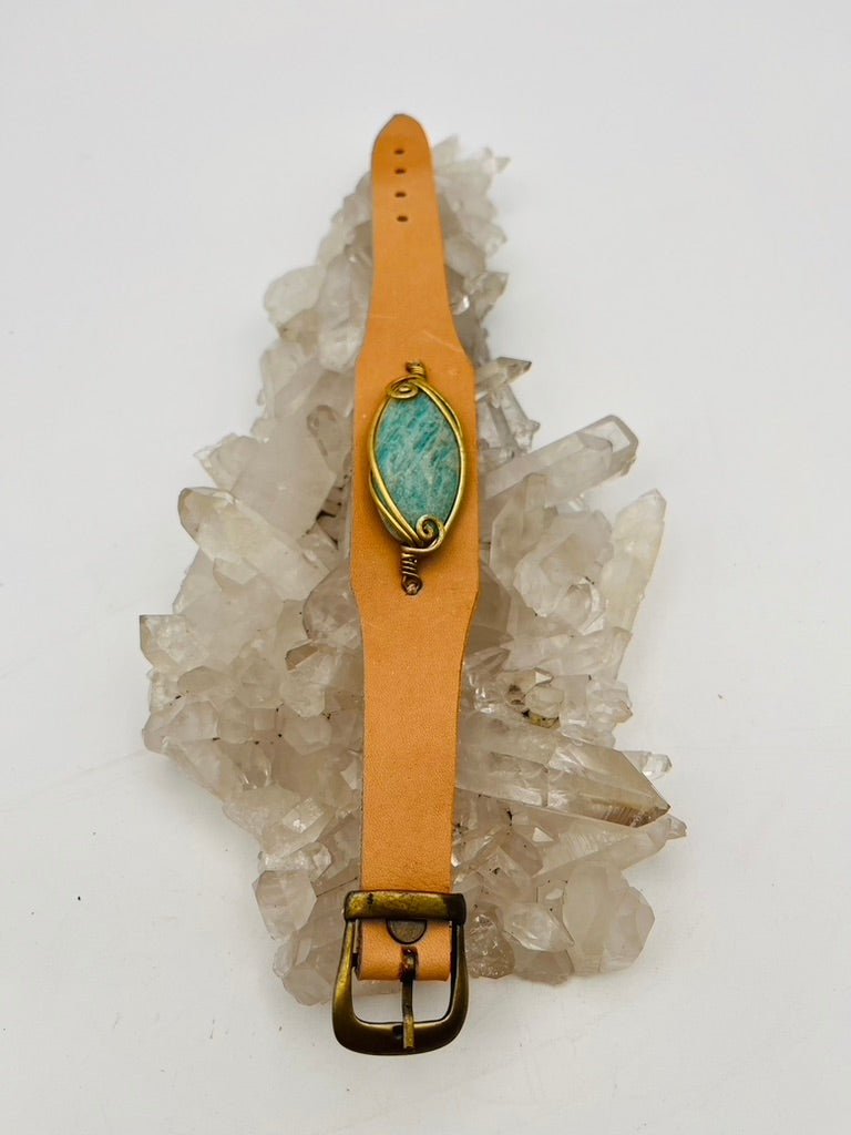 Leather Gem Buckle Bracelet by Collective Journey Art