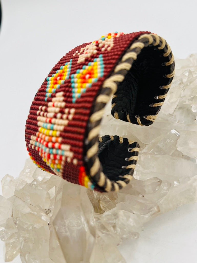Beaded & Bendable Leather Cuff by Collective Journey Art
