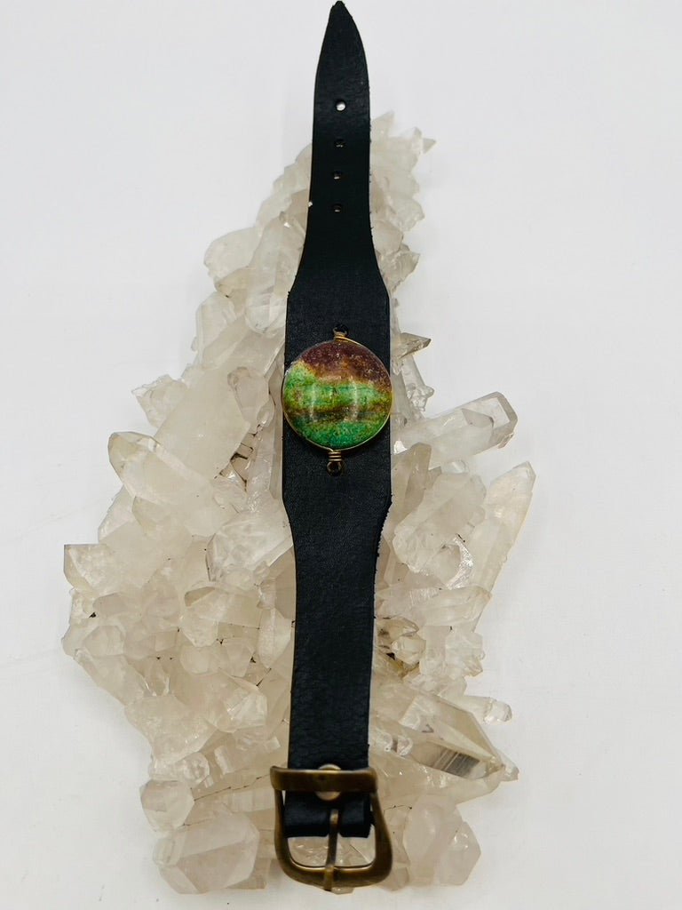 Leather Gem Buckle Bracelet by Collective Journey Art