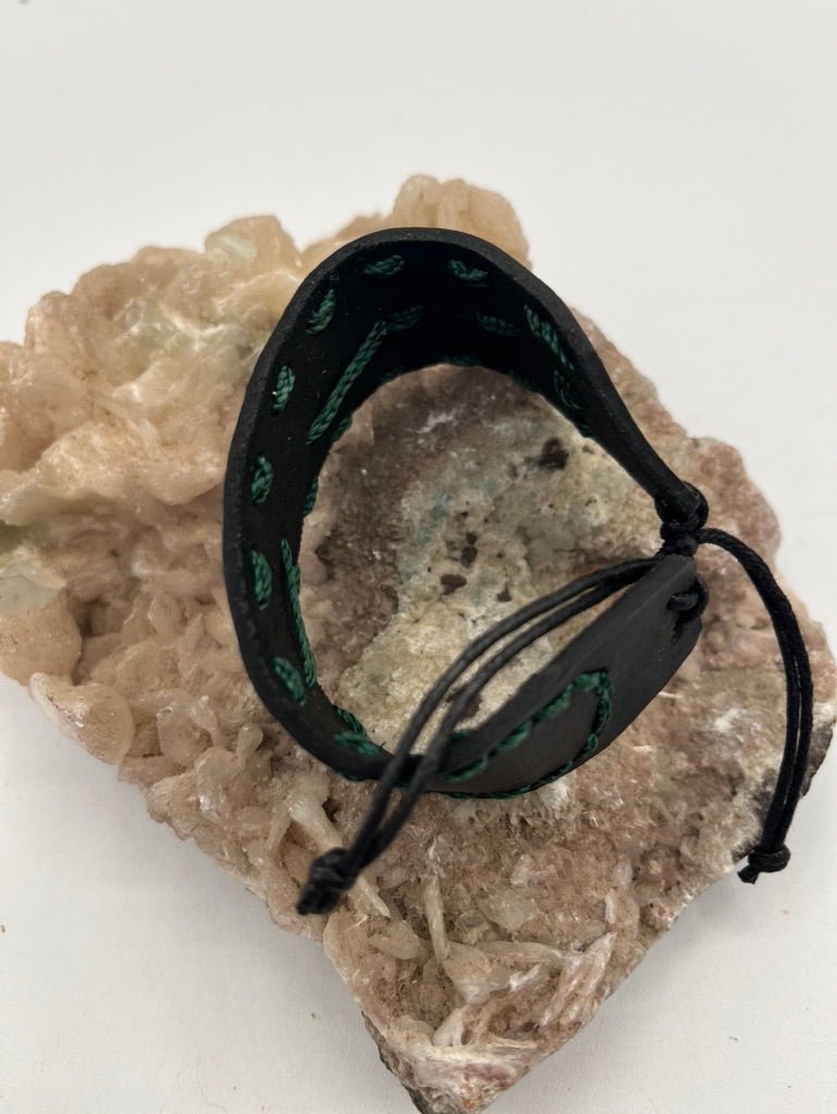 Leather Bracelet with Metal Feather Pendant by Collective Journey Art