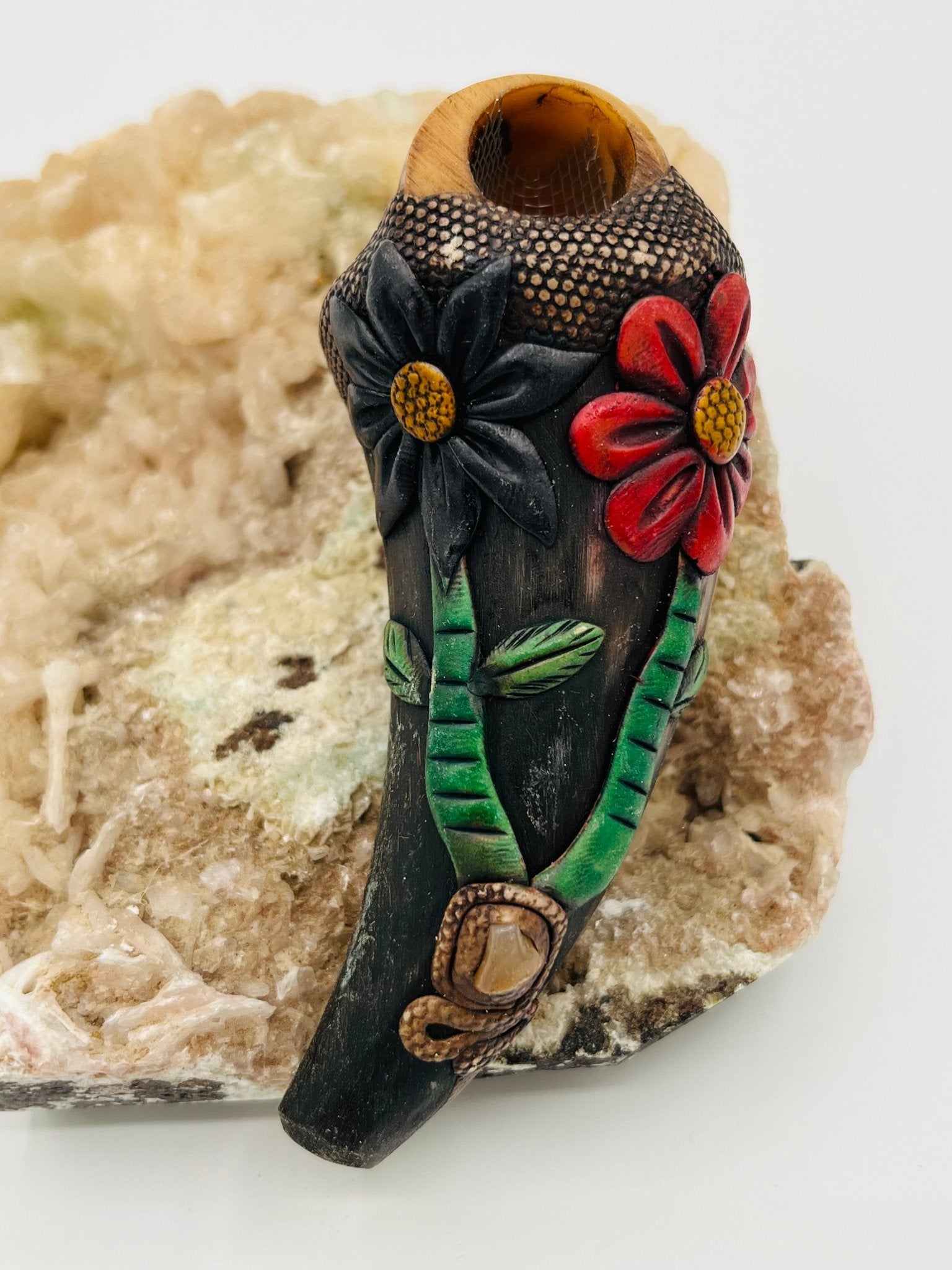 Tagua Seed Head - Bull Horn Pipe by Collective Journey Art