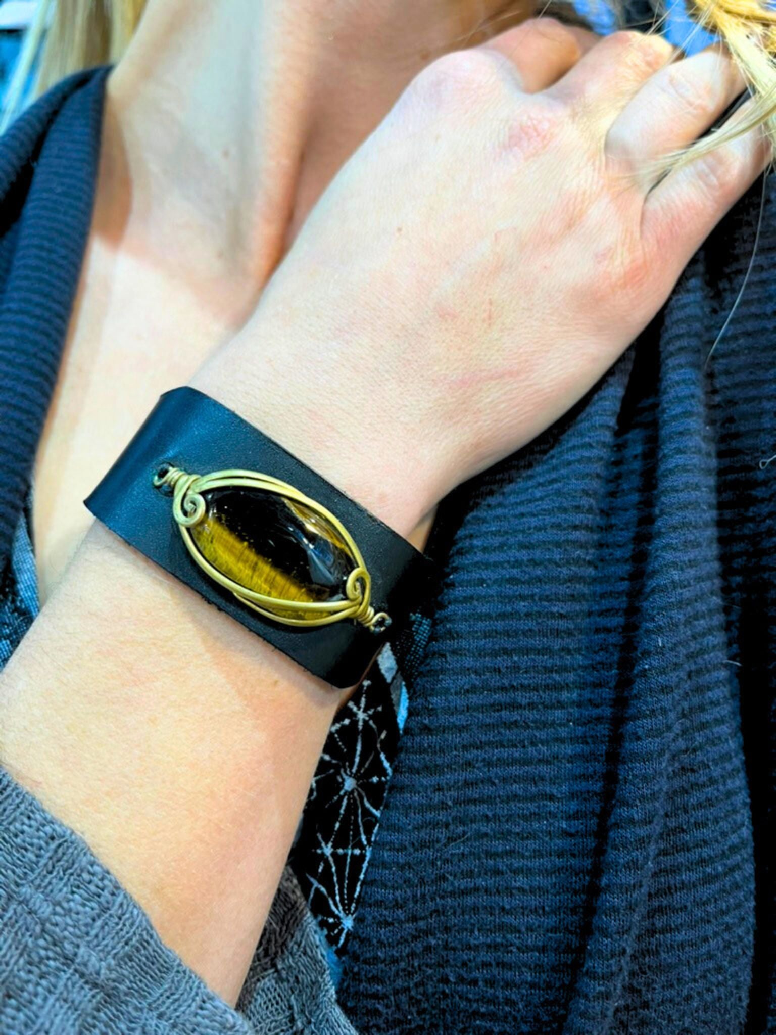 Leather Gem Buckle Bracelet by Collective Journey Art