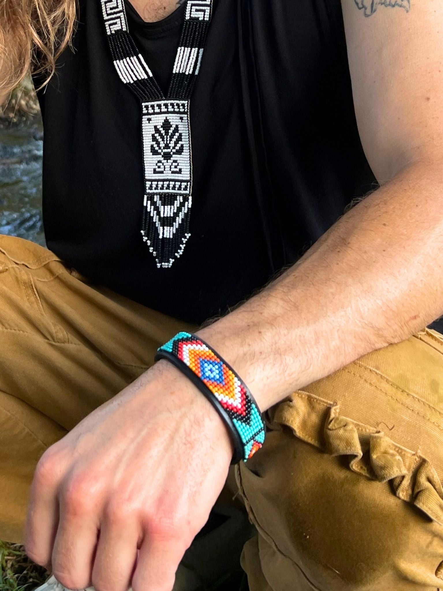 Leather Beaded Snap Bracelet by Collective Journey Art