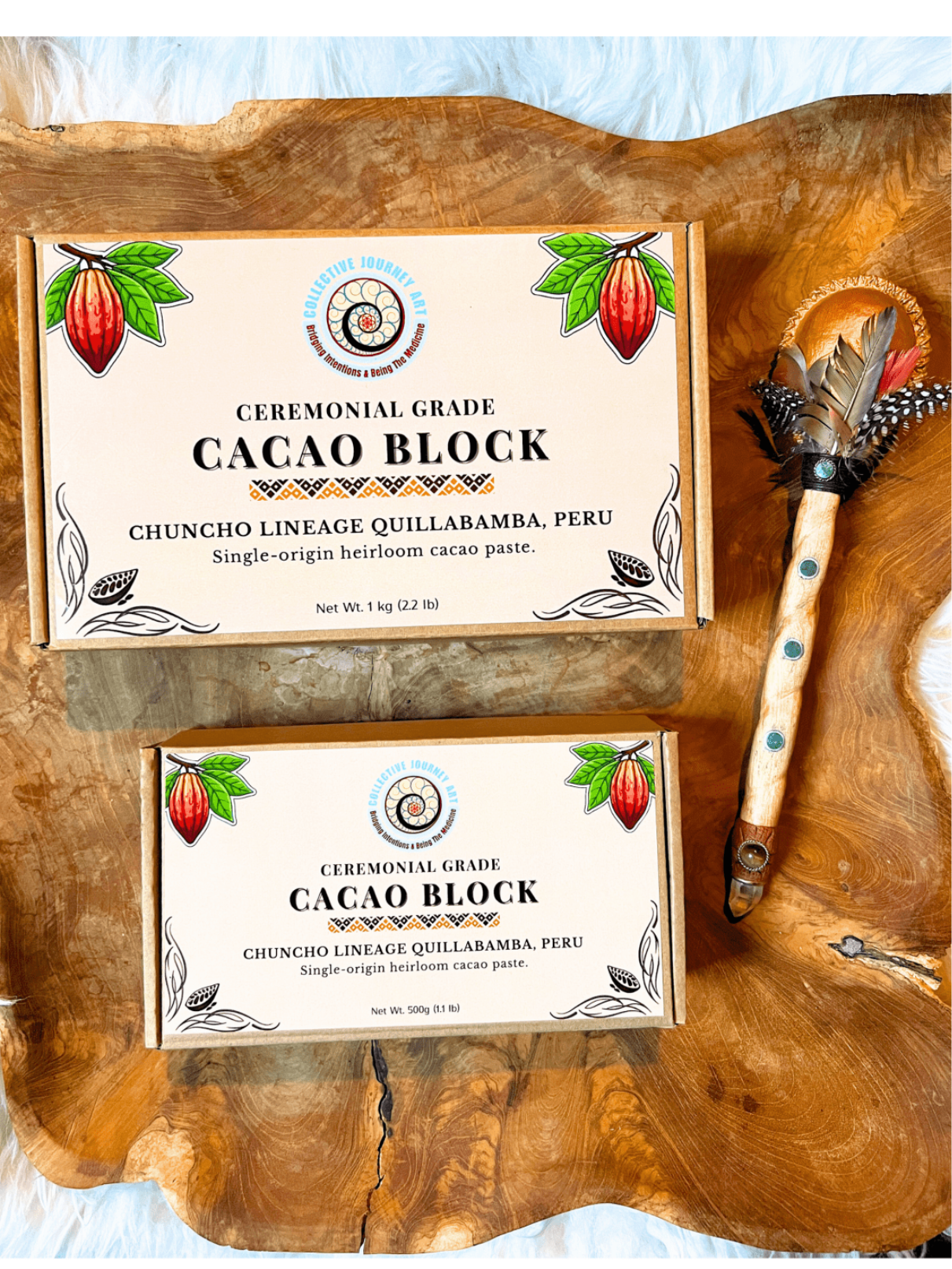 Chuncho ceremonial cacao blocks from Peru in 1 kg and 500 g sizes by Collective Journey Art