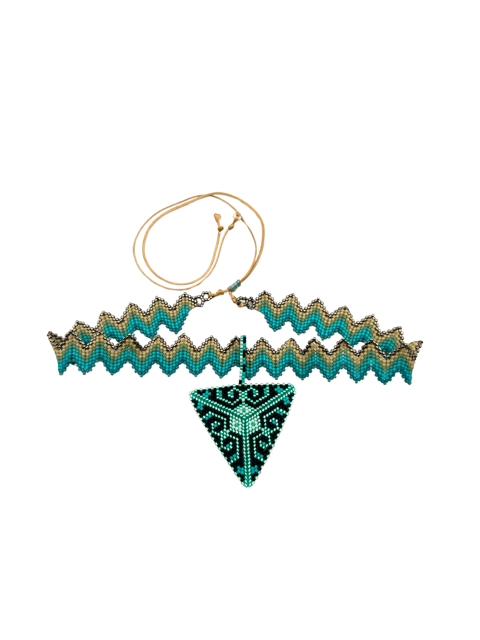 Crown Pyramid Pendant Adornment in handcrafted in Guatemala with Japanese Miyuki beadwork