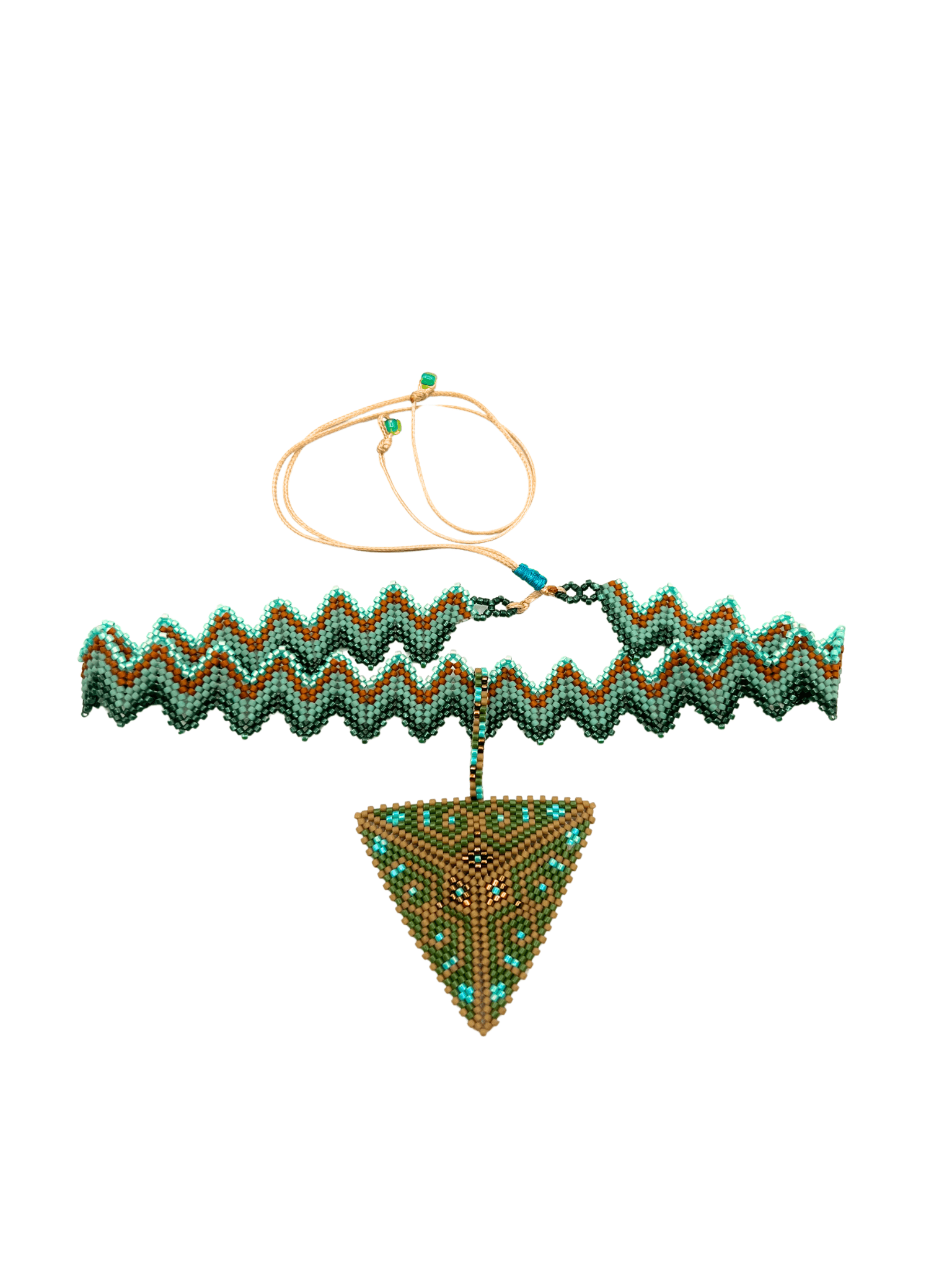 Crown Pyramid Pendant Adornment in handcrafted in Guatemala with Japanese Miyuki beadwork