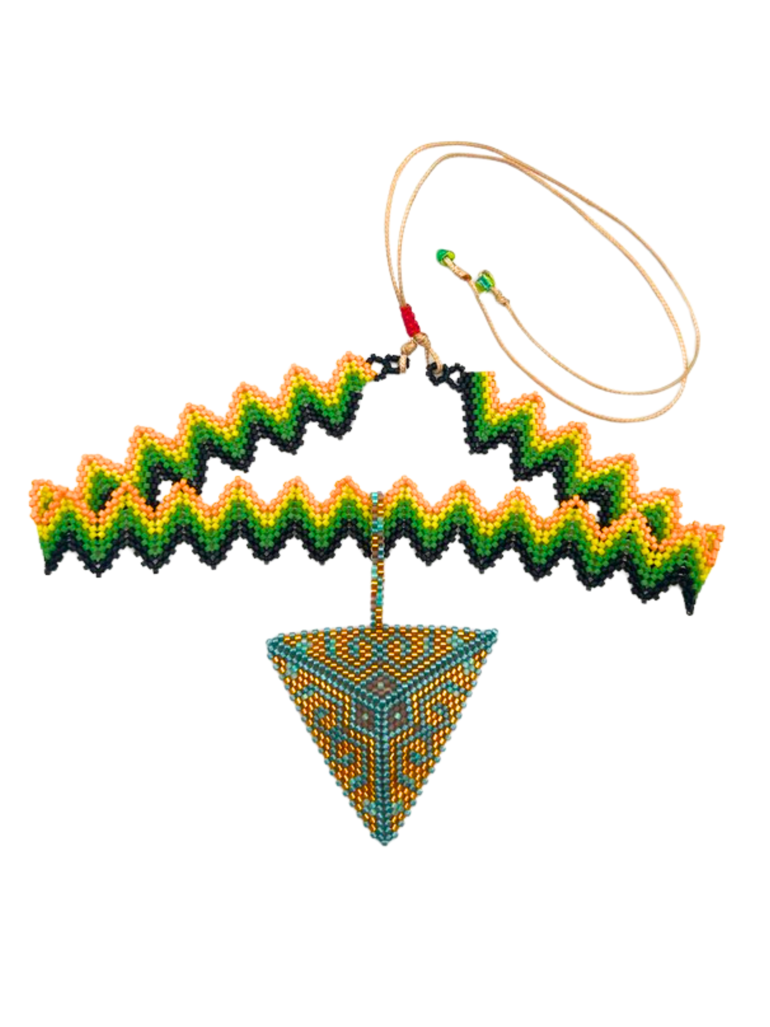 Crown Pyramid Pendant Adornment in handcrafted in Guatemala with Japanese Miyuki beadwork