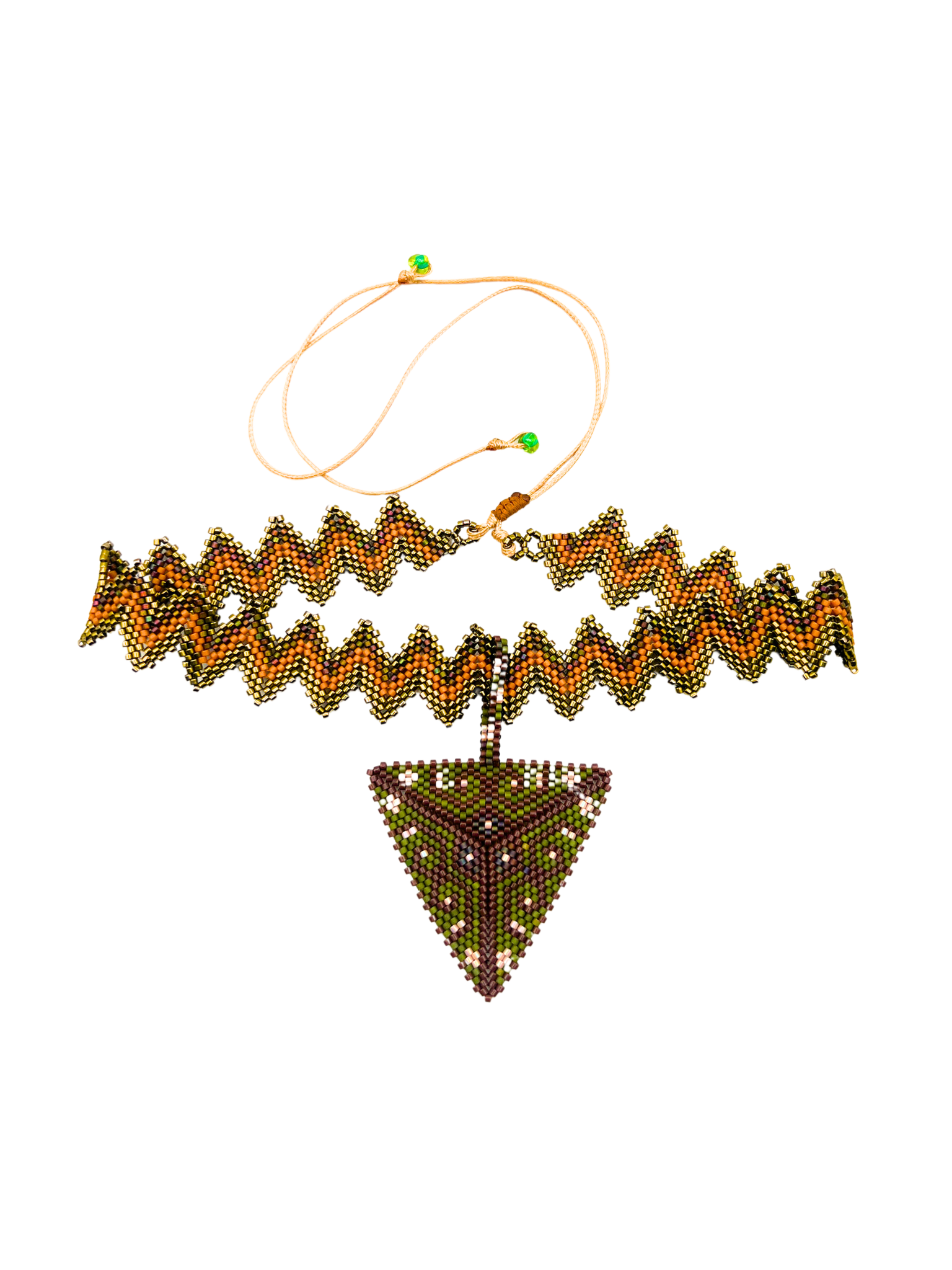 Crown Pyramid Pendant Adornment in handcrafted in Guatemala with Japanese Miyuki beadwork