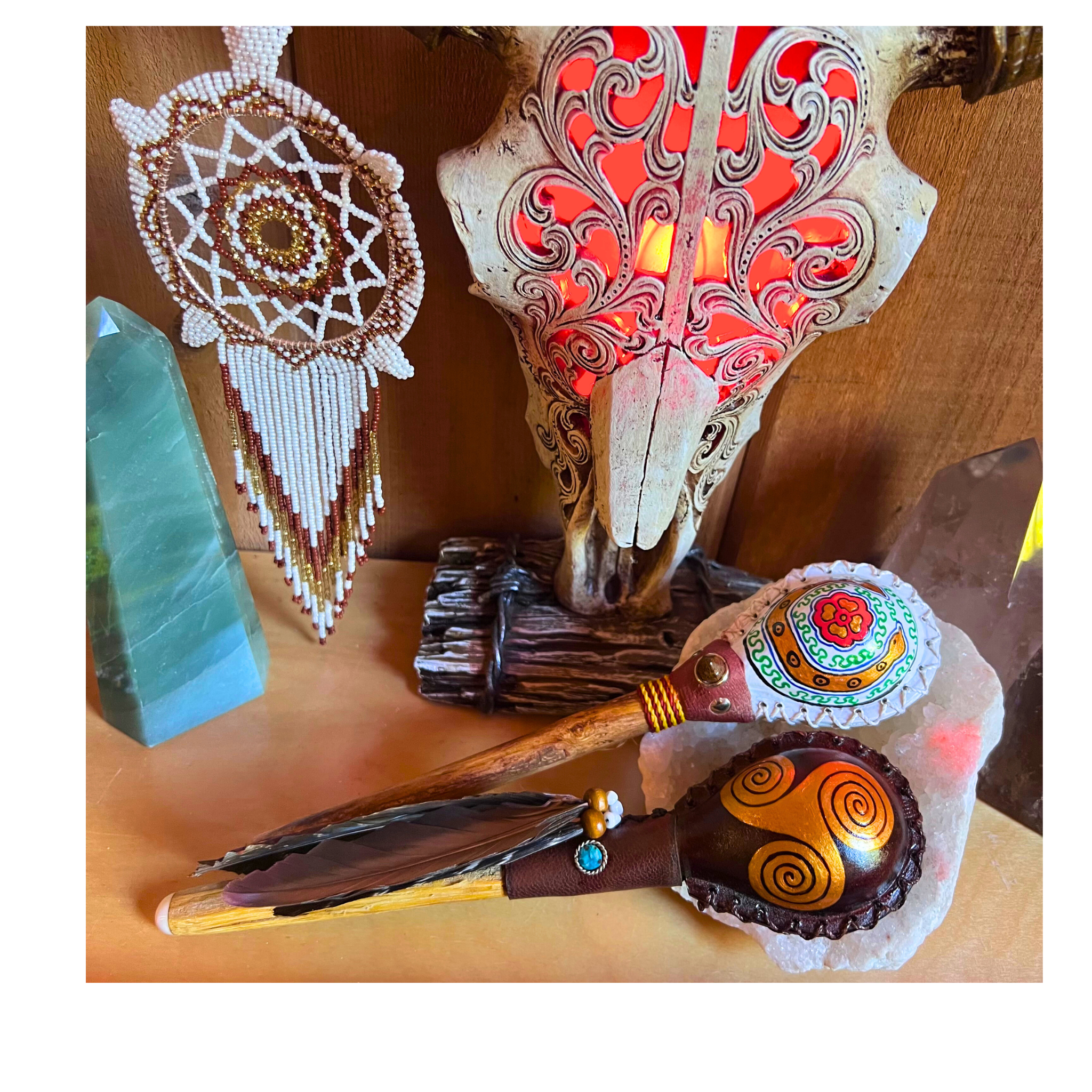 Shipiba Maraca - Leather Top by Collective Journey Art