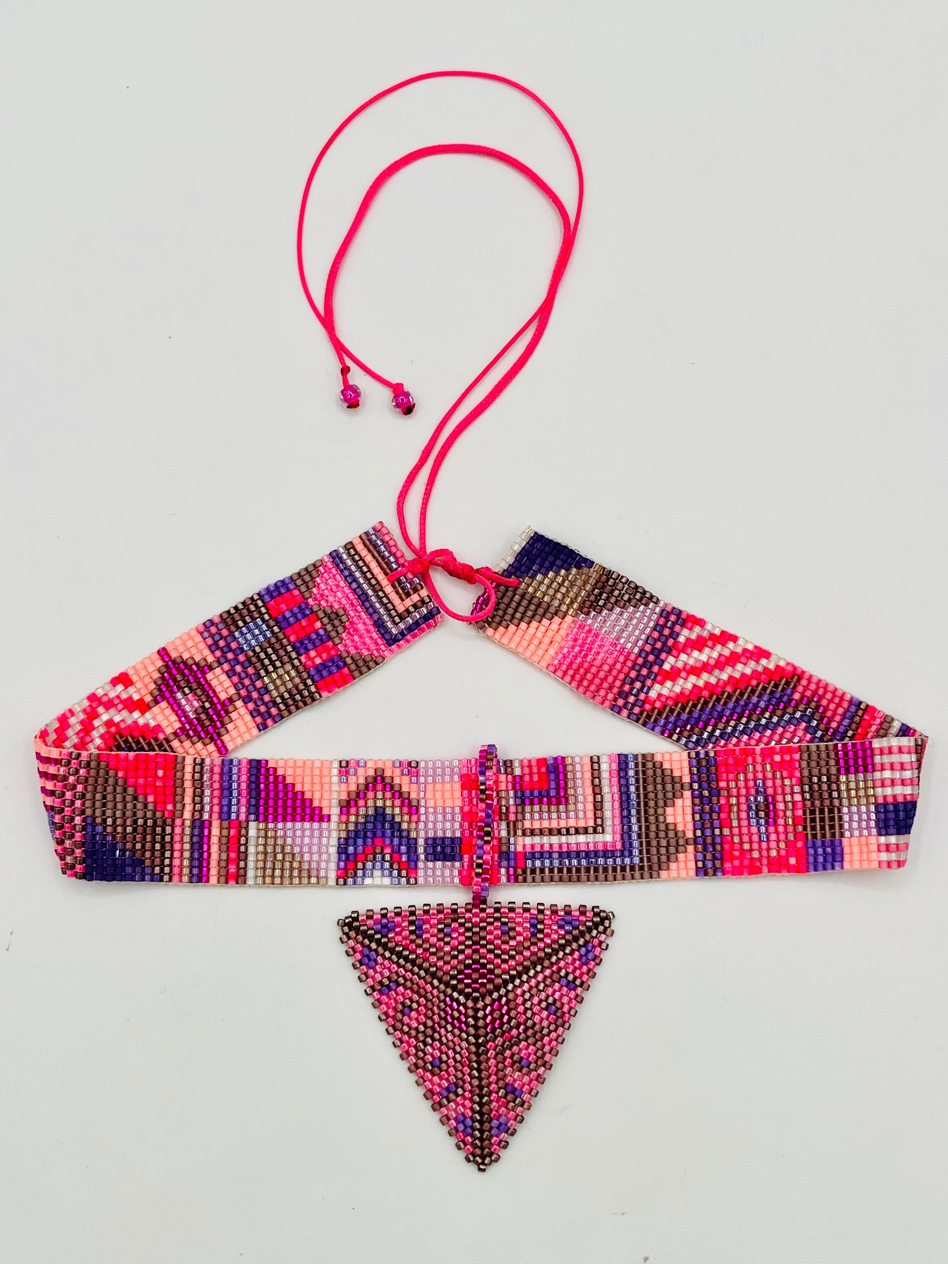 Pyramid Adornment 16 Strand handcrafted by the T'zutujil collective in Guatemala, worn as a crown adornment with Miyuki beadwork