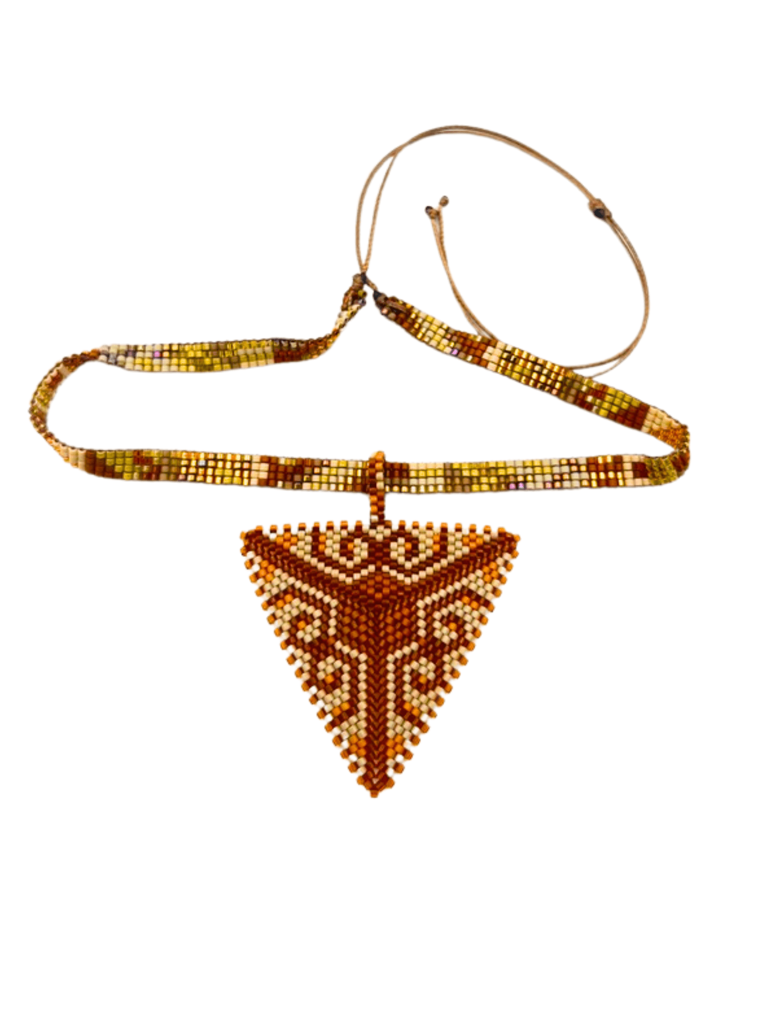 Pyramid Pendant in Gold handcrafted in Guatemala with Japanese Miyuki beadwork