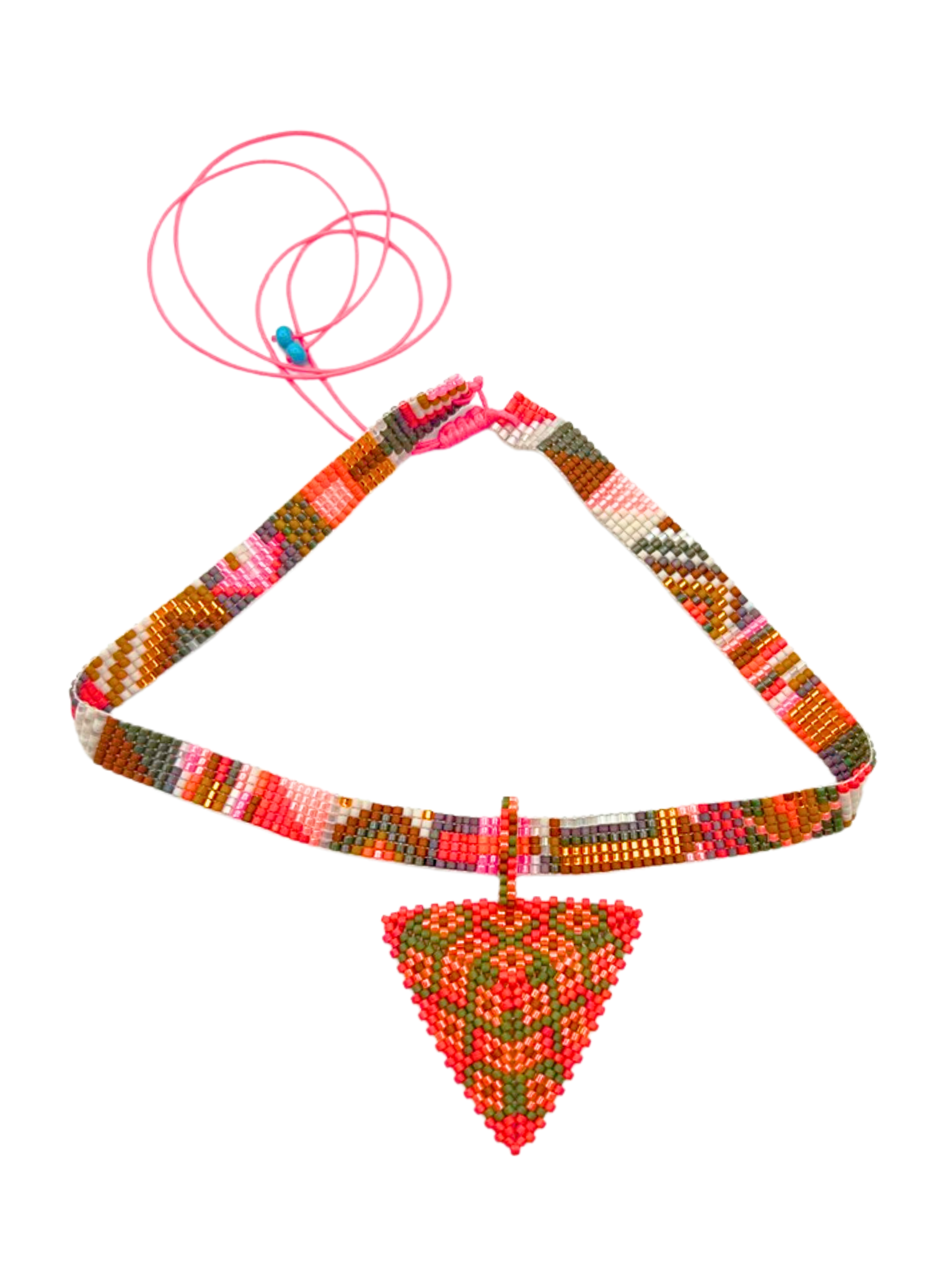 Pyramid Pendant in Orange and Green handcrafted in Guatemala with Japanese Miyuki beadwork