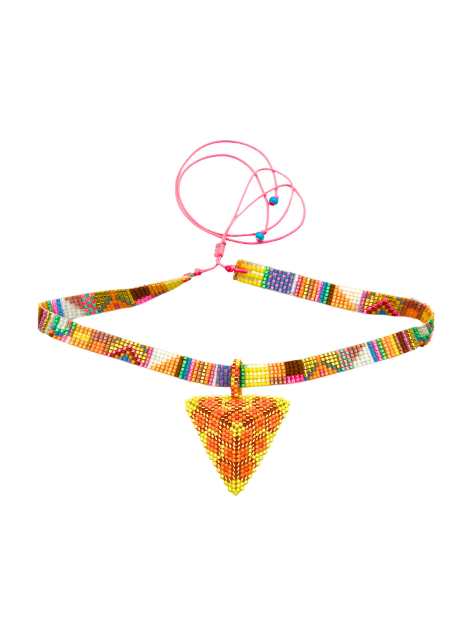 Pyramid Pendant in Orange and Yellow handcrafted in Guatemala with Japanese Miyuki beadwork