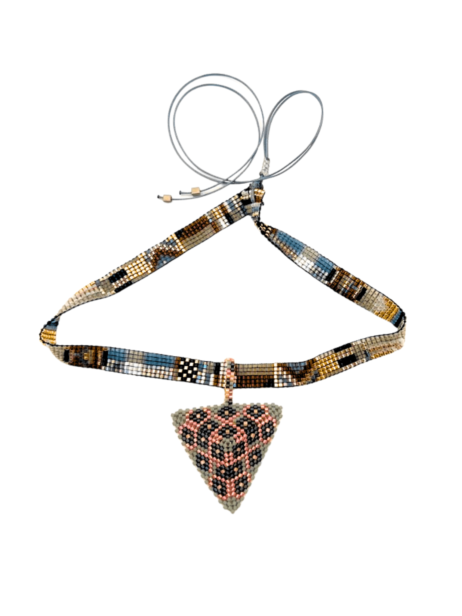 Pyramid Pendant in Pink, Grey and Silver handcrafted in Guatemala with Japanese Miyuki beadwork