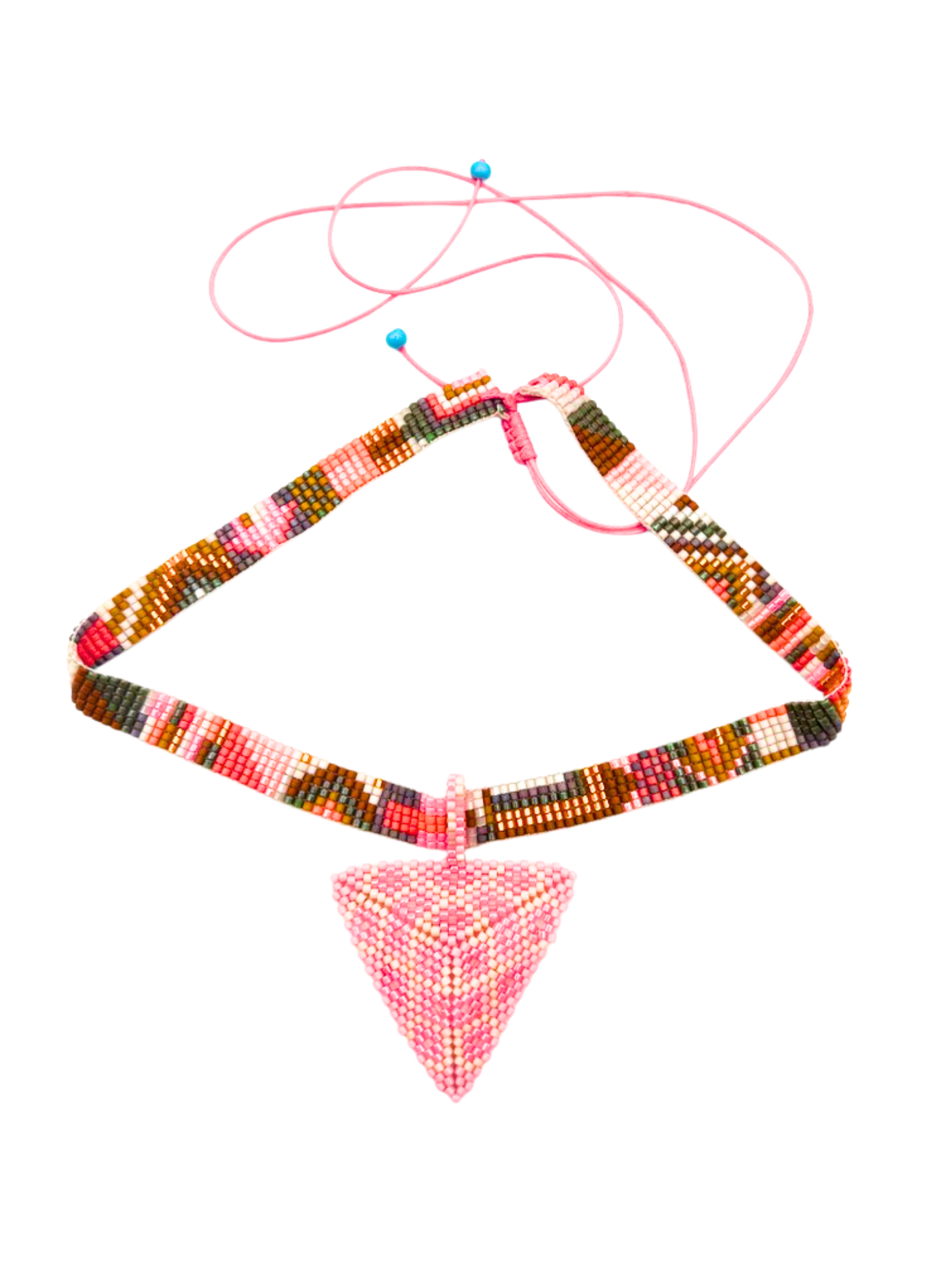Pyramid Pendant in Pink handcrafted in Guatemala with Japanese Miyuki beadwork