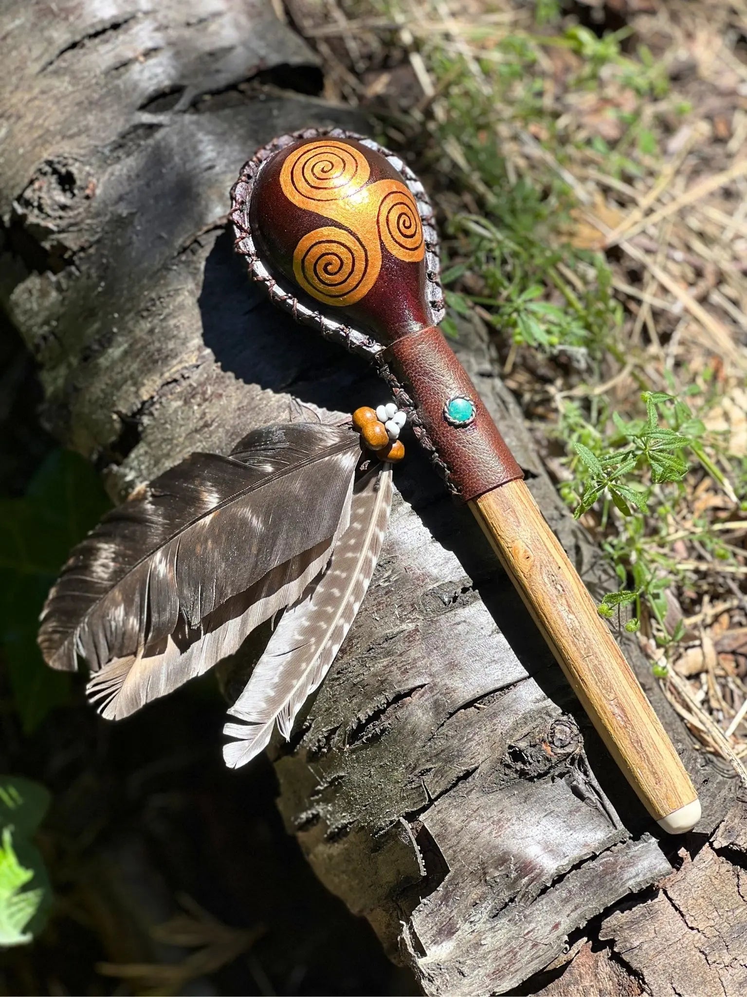 Shipiba Maraca-Leather Top by Collective Journey Art